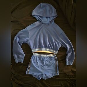Blue Cropped Hoodie & Shorts Set
